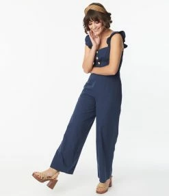 Lifestyle Group (UK) Ltd Navy Nautical Wide Leg Jumpsuit