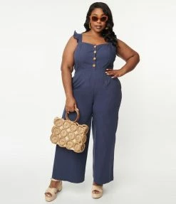 Lifestyle Group (UK) Ltd Plus Size Navy Nautical Wide Leg Jumpsuit Rompers & Jumpsuits