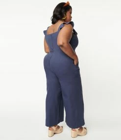 Lifestyle Group (UK) Ltd Plus Size Navy Nautical Wide Leg Jumpsuit Rompers & Jumpsuits
