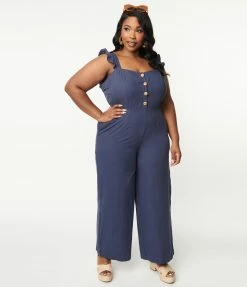 Lifestyle Group (UK) Ltd Plus Size Navy Nautical Wide Leg Jumpsuit Rompers & Jumpsuits