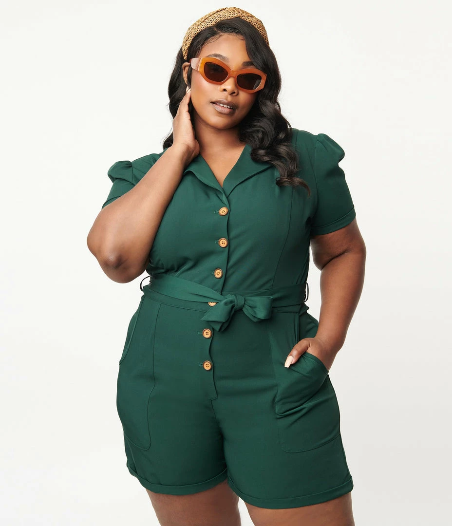 Lifestyle Group (UK) Ltd Plus Size Dark Green Button Romper Clothing