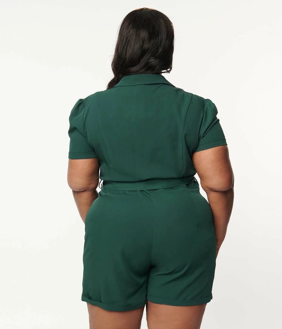 Lifestyle Group (UK) Ltd Plus Size Dark Green Button Romper Clothing