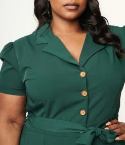 Lifestyle Group (UK) Ltd Plus Size Dark Green Button Romper Clothing
