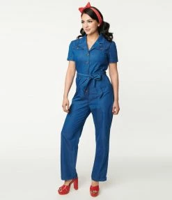 Lifestyle Group (UK) Ltd Sale Blue Denim Wide Leg Jumpsuit