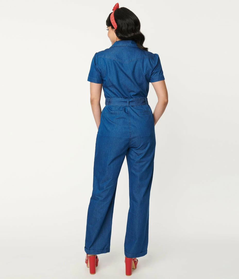 Lifestyle Group (UK) Ltd Sale Blue Denim Wide Leg Jumpsuit