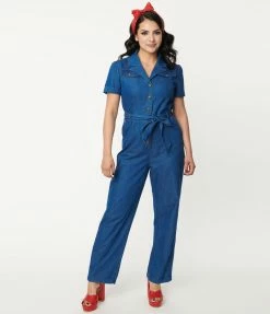 Lifestyle Group (UK) Ltd Sale Blue Denim Wide Leg Jumpsuit