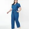 Lifestyle Group (UK) Ltd Plus Size Blue Denim Wide Leg Jumpsuit