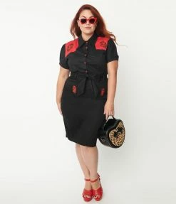 Lifestyle Group (UK) Ltd Sale Plus Size Black & Spanish Rose Pencil Skirt