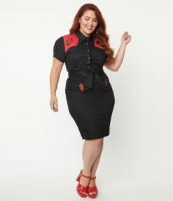 Lifestyle Group (UK) Ltd Sale Plus Size Black & Spanish Rose Pencil Skirt