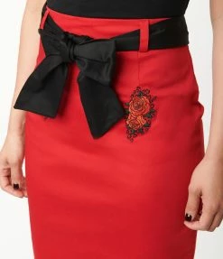 Lifestyle Group (UK) Ltd Red & Spanish Rose Pencil Skirt