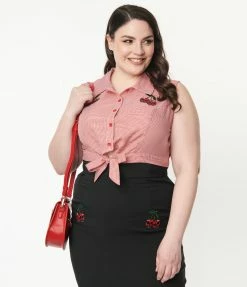 Lifestyle Group (UK) Ltd Plus Size Red Gingham & Cherry Skull Crop Top