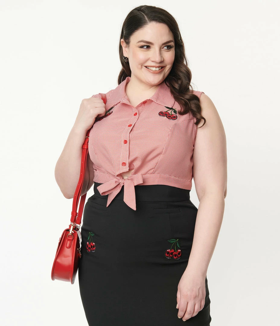 Lifestyle Group (UK) Ltd Plus Size Red Gingham & Cherry Skull Crop Top