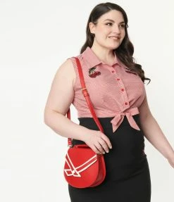 Lifestyle Group (UK) Ltd Plus Size Red Gingham & Cherry Skull Crop Top