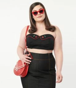 Lifestyle Group (UK) Ltd Plus Size Black & Cherry Skull Bandeau Crop Top Sale