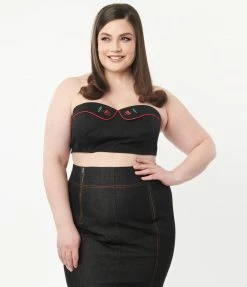Lifestyle Group (UK) Ltd Plus Size Black & Cherry Skull Bandeau Crop Top Sale