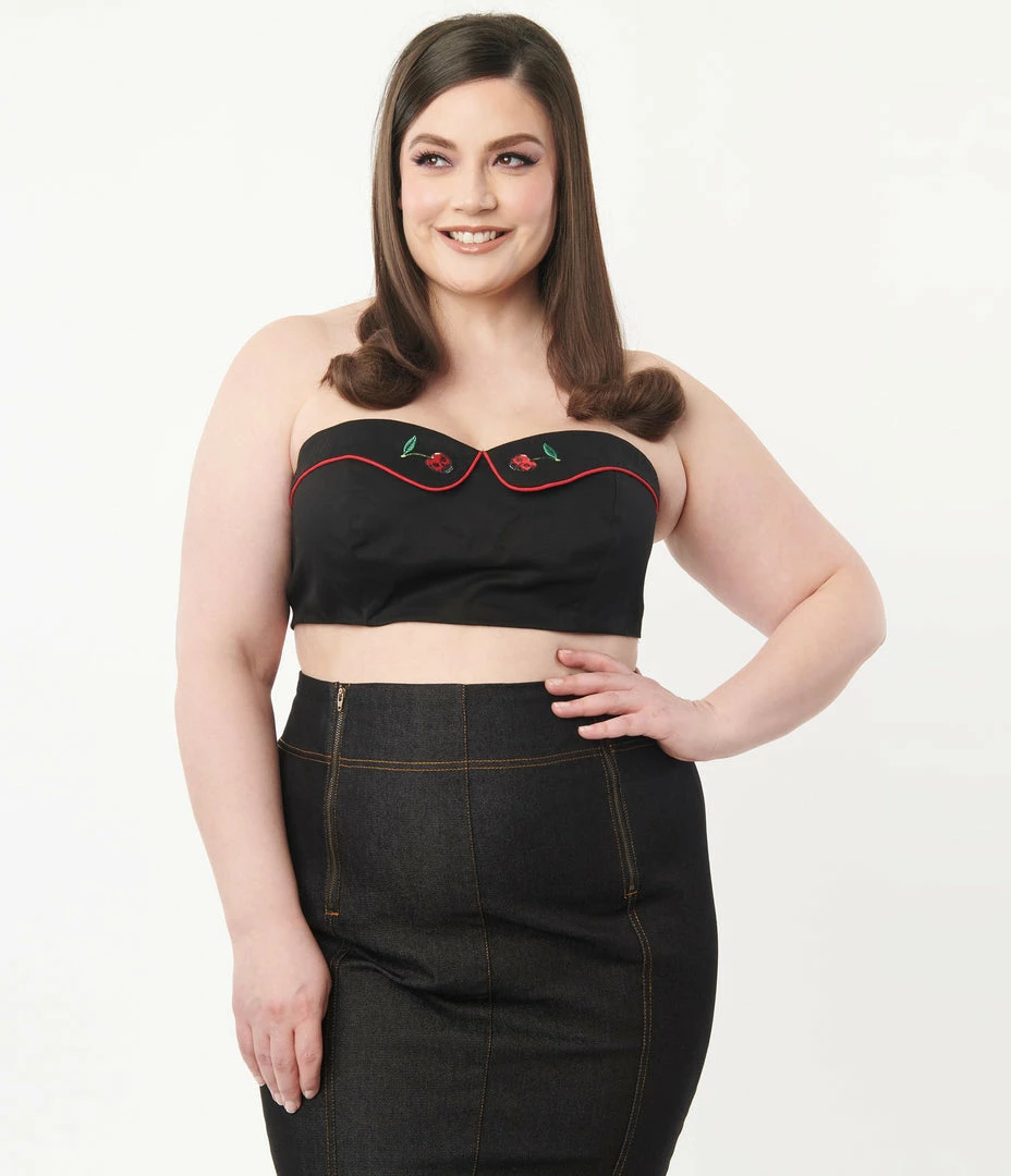 Lifestyle Group (UK) Ltd Plus Size Black & Cherry Skull Bandeau Crop Top Sale