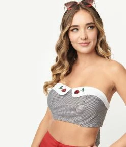 Lifestyle Group (UK) Ltd Black Gingham & Cherry Skull Bandeau Crop Top Sale