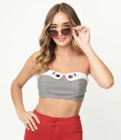 Lifestyle Group (UK) Ltd Black Gingham & Cherry Skull Bandeau Crop Top Sale