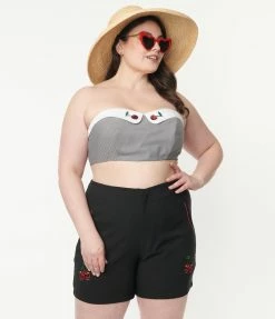 Lifestyle Group (UK) Ltd Plus Size Black Gingham & Cherry Skull Bandeau Crop Top Sale