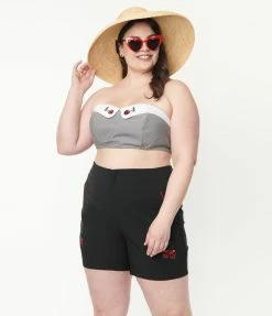 Lifestyle Group (UK) Ltd Plus Size Black Gingham & Cherry Skull Bandeau Crop Top Sale