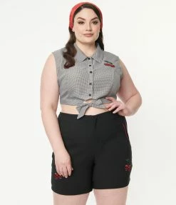 Lifestyle Group (UK) Ltd Plus Size 1950s Black & Cherry Skull Shorts Sale