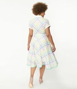 Fan Flair Polly Pocket X Unique Vintage 1950s Pastel Rainbow Gingham Alexis Swing Dress