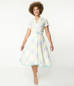 Fan Flair Polly Pocket X Unique Vintage 1950s Pastel Rainbow Gingham Alexis Swing Dress