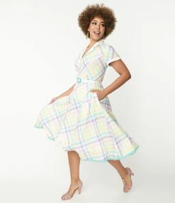 Fan Flair Polly Pocket X Unique Vintage 1950s Pastel Rainbow Gingham Alexis Swing Dress