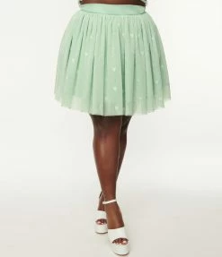 Unique Vintage Plus Size Mint Hearts Sweetie Pie Flare Skirt
