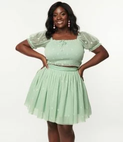 Unique Vintage Plus Size Mint Hearts Sweetie Pie Flare Skirt