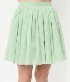 Sale Unique Vintage Mint Hearts Sweetie Pie Flare Skirt
