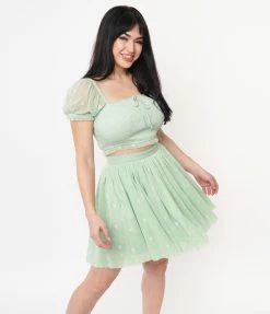 Sale Unique Vintage Mint Hearts Sweetie Pie Flare Skirt