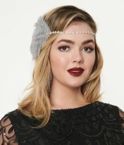 Jolie Silver Feather & Rhinestone Gigi Headband