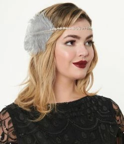 Jolie Silver Feather & Rhinestone Gigi Headband