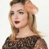 Jolie Flapper Accessories Copper Orange Feather & Rhinestone Gigi Headband