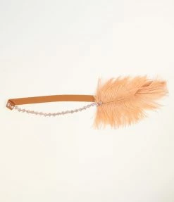 Jolie Flapper Accessories Copper Orange Feather & Rhinestone Gigi Headband
