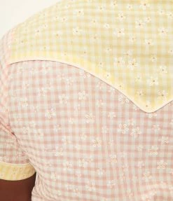 Unique Vintage Plus Size 1950s Pink Gingham Floral Wrap Star Crop Top Sale