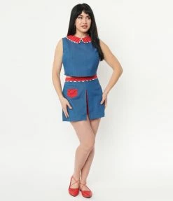 Unique Vintage Chambray & Red Dotted Hide & Seek Skort Sale