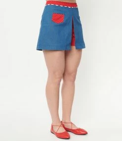 Unique Vintage Chambray & Red Dotted Hide & Seek Skort Sale