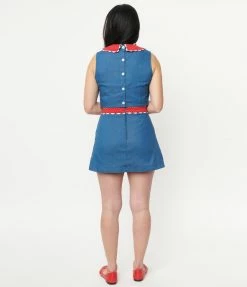 Unique Vintage Chambray & Red Dotted Hide & Seek Skort Sale