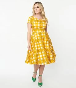 Miss Lulo, Inc. Orange Tree Gingham Swing Dress
