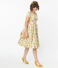 Miss Lulo, Inc. 1950s Lemon & Cherry Floral Print Bella Swing Dress Sale