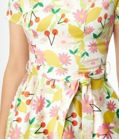 Miss Lulo, Inc. 1950s Lemon & Cherry Floral Print Bella Swing Dress Sale