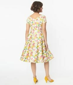 Miss Lulo, Inc. 1950s Lemon & Cherry Floral Print Bella Swing Dress Sale