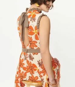 Smak Parlour Cream & Orange Floral Happy Hour Flare Dress Sale