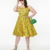 Miss Lulo, Inc. Plus Size 1950s Golden Yellow & Red Berries Swing Dress