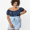 Miss Lulo, Inc. Plus Size Navy Blue & Shark Print Top