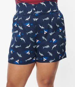 Miss Lulo, Inc. Plus Size Navy & Shark Print Shorts