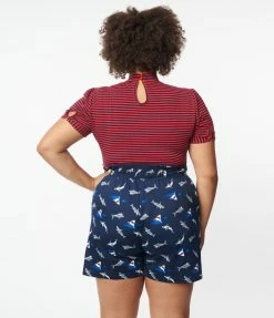 Miss Lulo, Inc. Plus Size Navy & Shark Print Shorts