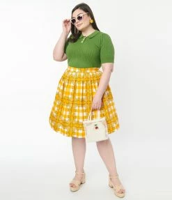 Miss Lulo, Inc. Plus Size Orange Tree Gingham Swing Skirt Sale